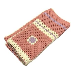 Granny Square Afghan Knit Crochet Throw Blanket Cottagecore Pastel Pink Handmade